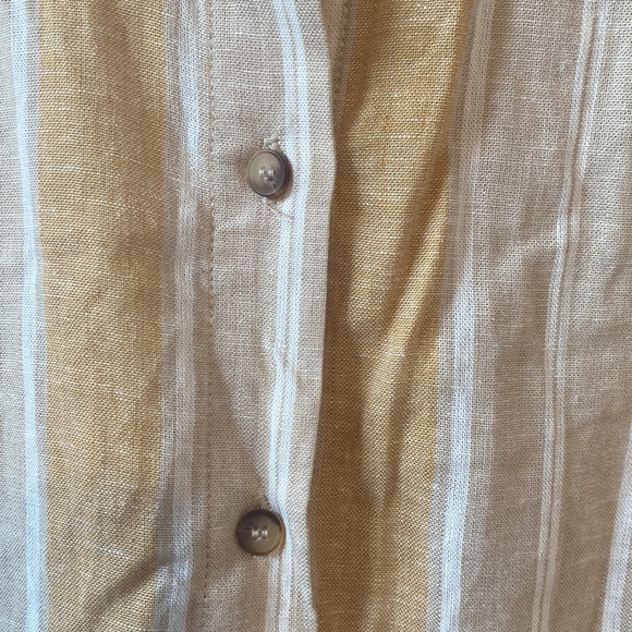 Gentle Fawn Women’s Yellow Mustard Vertical Stripe Button Down Linen Top - Picture 4 of 7